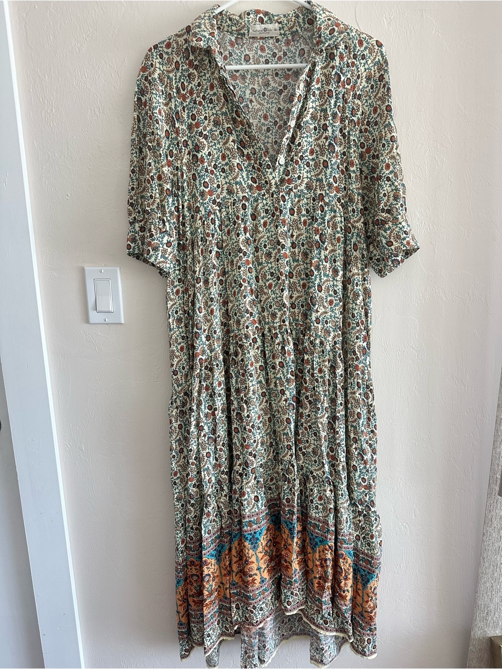 Natural Life Rebecca Midi Dress Cream Orange Border Medium - Picture 2 of 13